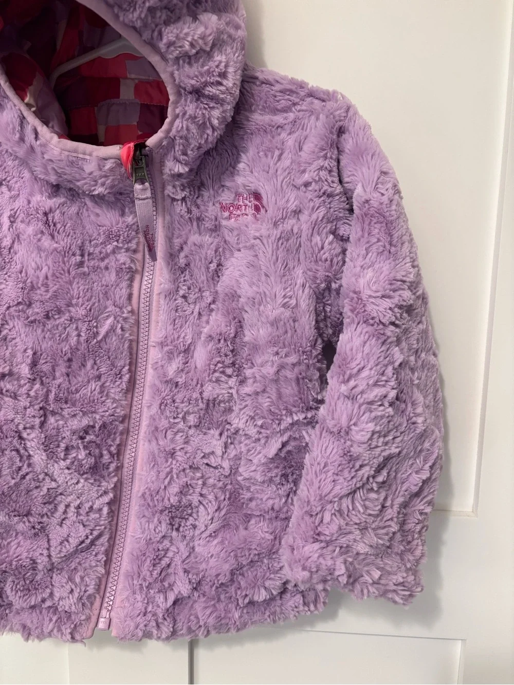 The North Face Girls' Pink & Purple Patterned Hooded Puffer Jacket